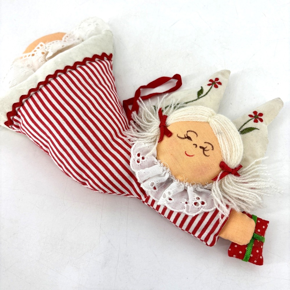 Vintage 3D Stuffed Fabric Christmas Angel Holiday Handmade Plush‎ Embroidery 11"